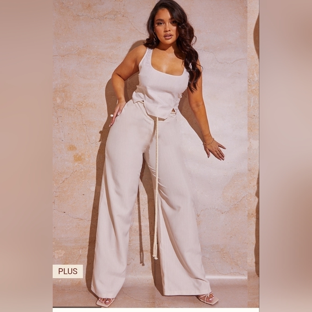 PrettyLittleThing Cottagecore Cream Linen Wide Leg Trousers Size 26